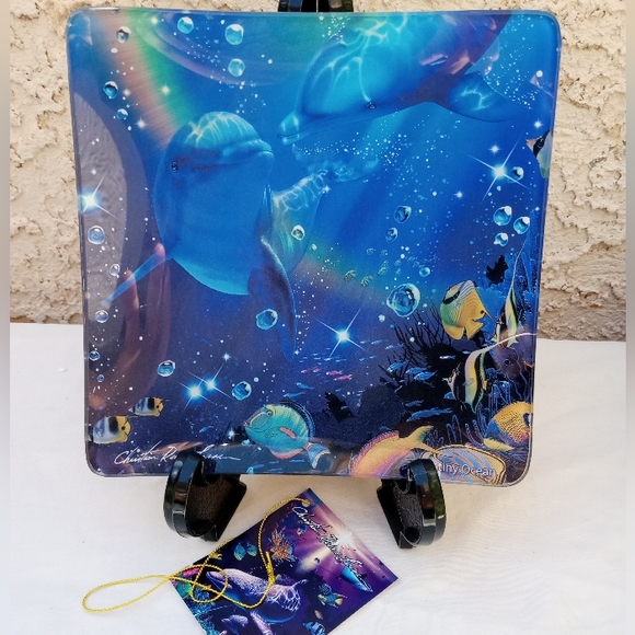 Set 3 Ocean Sea Life Dolphins , Whale Glass Plate Collectible NIB - Picture 4 of 9